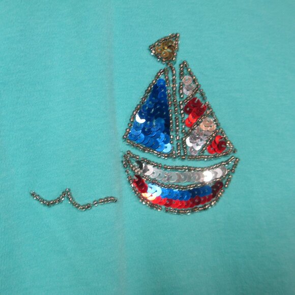 New Quacker Factory Blue Pull Over Sequin Nautical Theme 3/4 Sleeve T-Shirt 3X - Picture 5 of 10